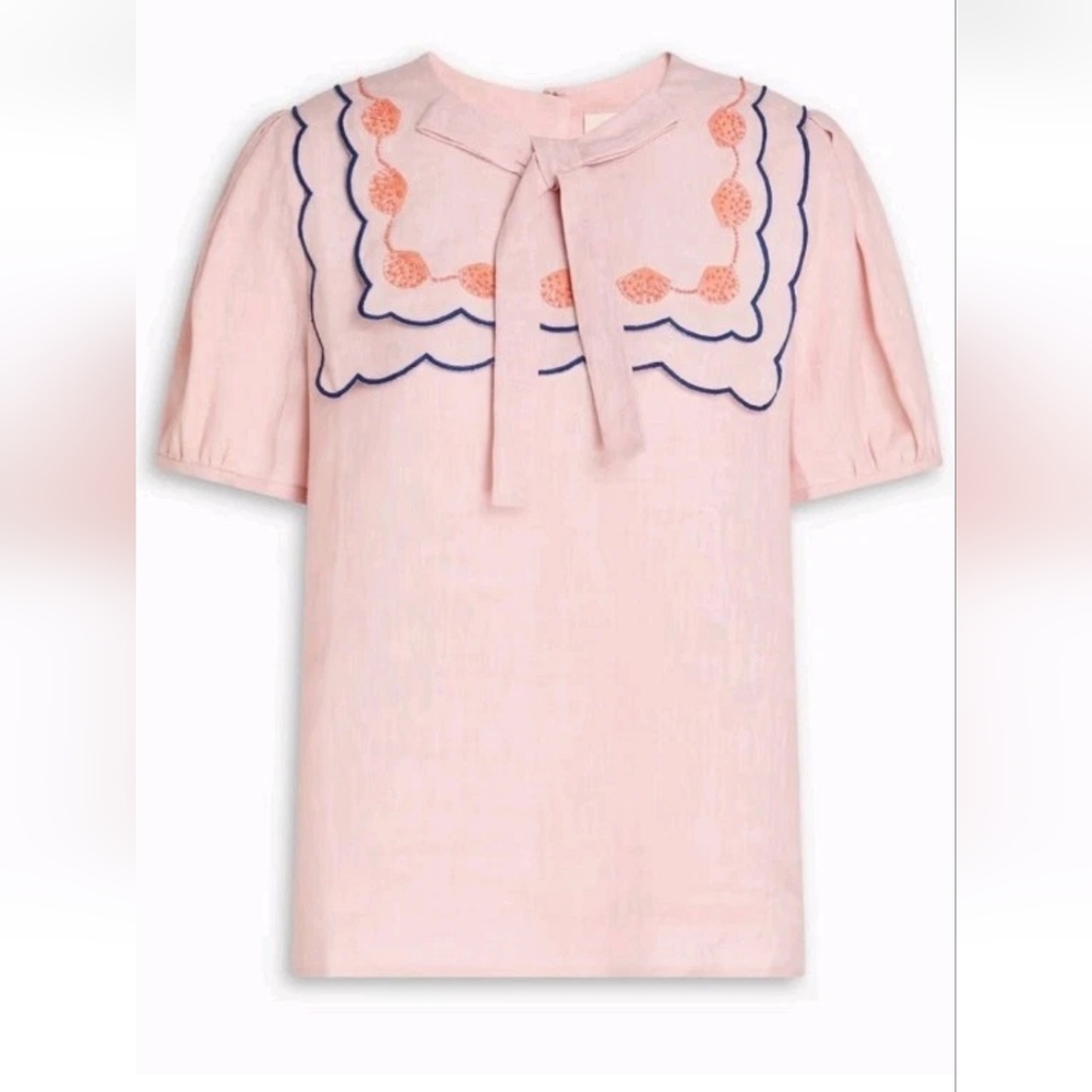 SALONI Marlowe Embellished Linen Top Peach/Pink Women's Size 6 NWT - Picture 2 of 15